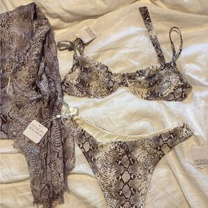 Snake Print Bikini Set with Cover-Up